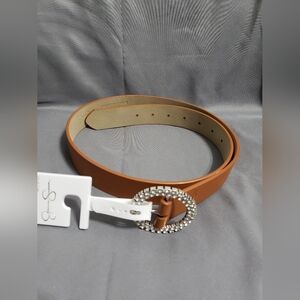Jessica Simpson Brown Leather Belt with Rhinestone Buckle M (8-10)
